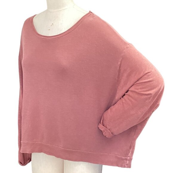 LAmade Cotton Modal  Relaxed Tie Back Long Sleeve Top L Mauve 178B - Picture 3 of 7